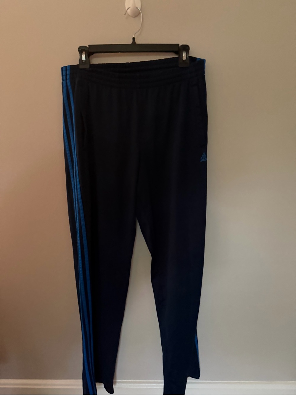 adidas men’s Navy track pants with Blue Side Stripes
